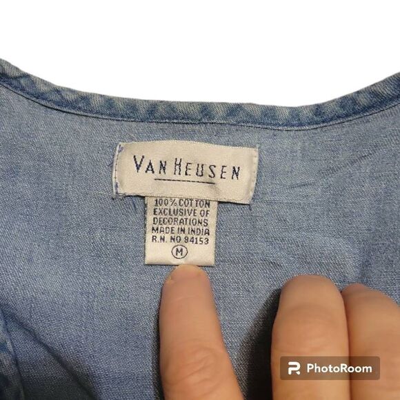 Vintage Van Heusen Medium Wash Lattice Woven Vest with Toggle Buttons Women's Si - Picture 5 of 6